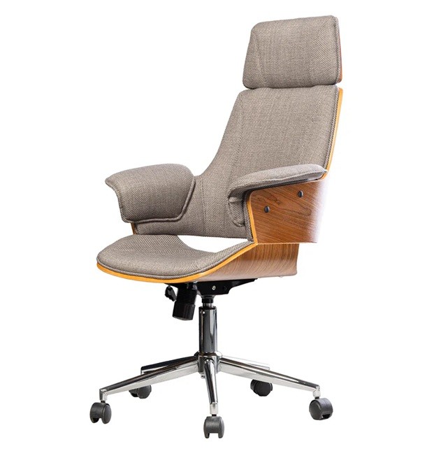 Estila Moderná kancelárska stolička Madison so sivým poťahom a orechovým hnedým drevom s výškovo nastaviteľnou otočnou nohou 68 cm