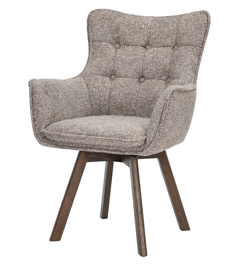 Estila Škandinávska otočná jedálenská stolička Herold so sivým poťahom s nožičkami z dubového dreva tmavej hnedej farbe 93 cm