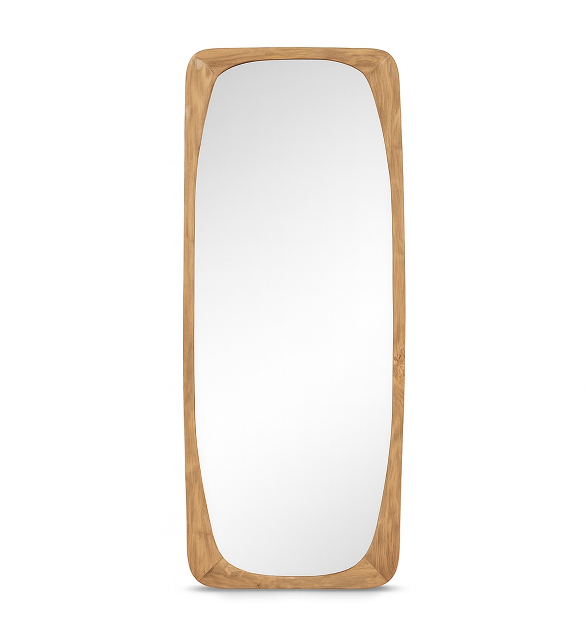 Estila Luxusné masívne obdĺžnikové zrkadlo Riga so zaobleným rámom z teakového dreva v svetlej hnedej farbe 190 cm