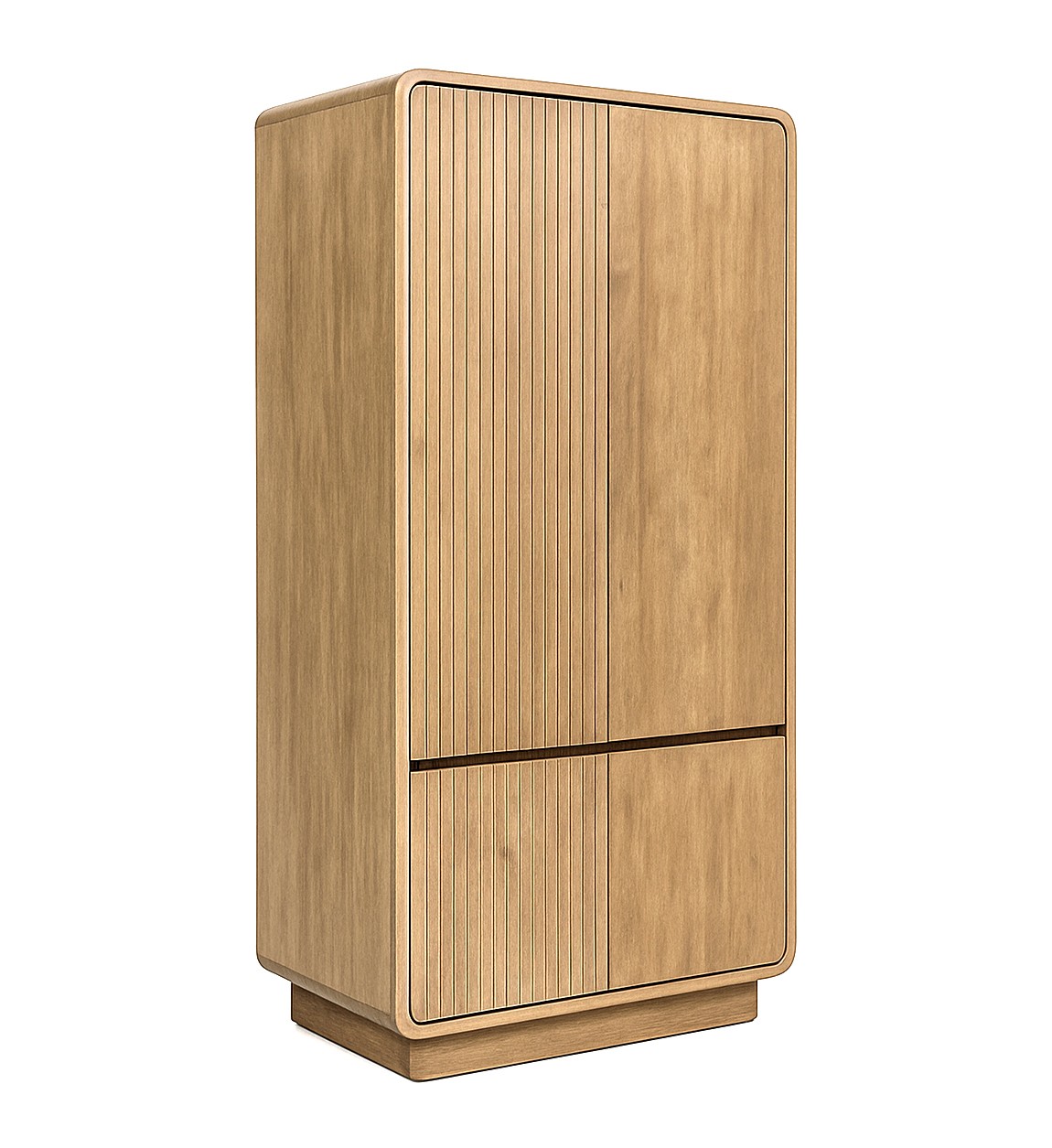 Estila Luxusná retro štvordverová šatníková skriňa Riga s lineárnym reliéfom z masívneho teakového dreva v svetlej hnedej farbe 190 cm