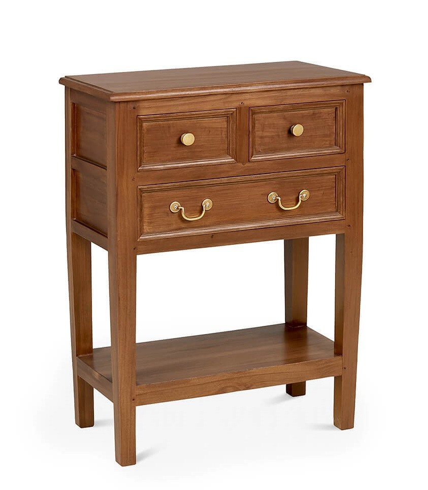 Estila Luxusný klasický obdĺžnikový príručný stolík Donelly s tromi zásuvkami a policou z hnedého masívneho mahagónového dreva 83 cm