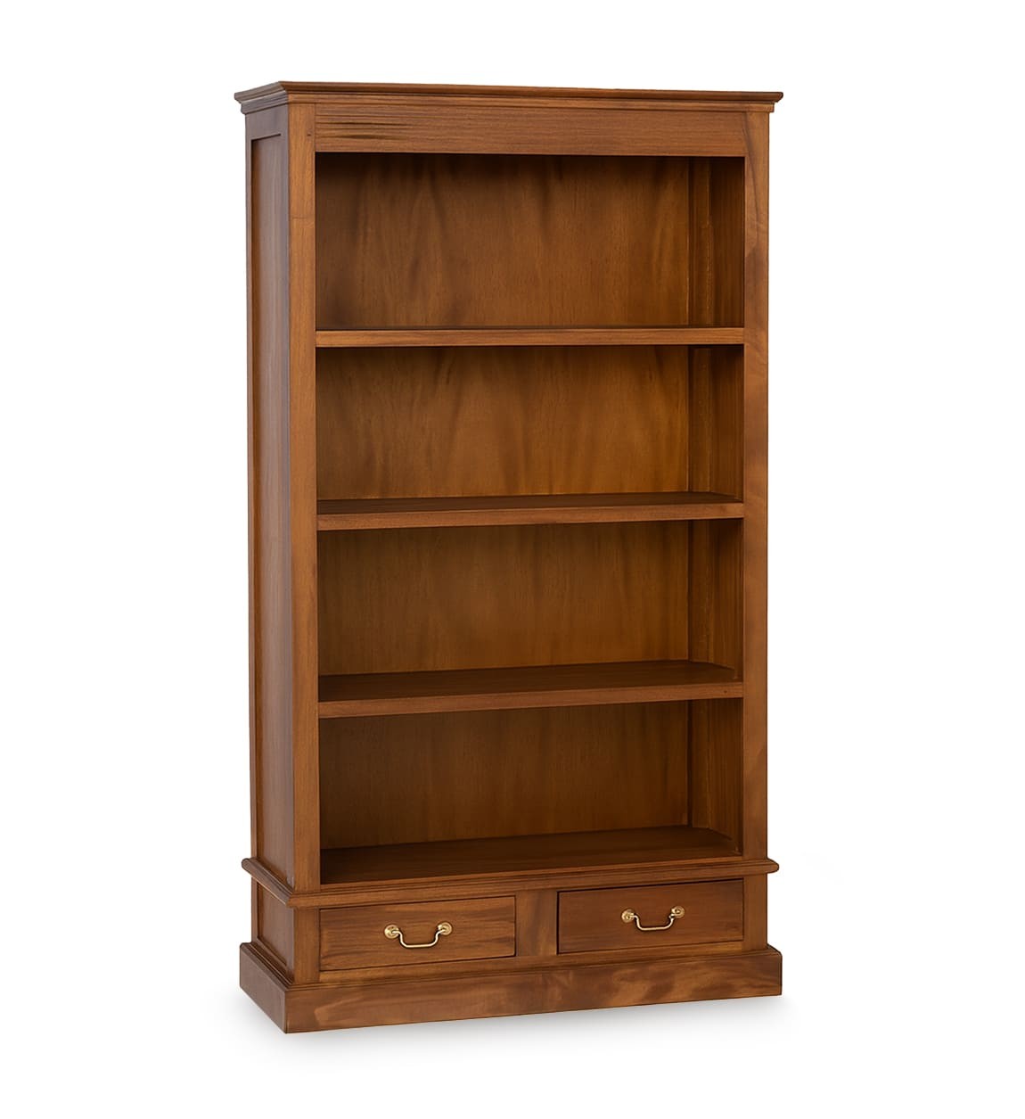 Estila Luxusná koloniálna mahagónová knižnica Donelly v hnedej farbe so štyrmi policami a dvomi zásuvkami so zlatou úchytkou 180 cm