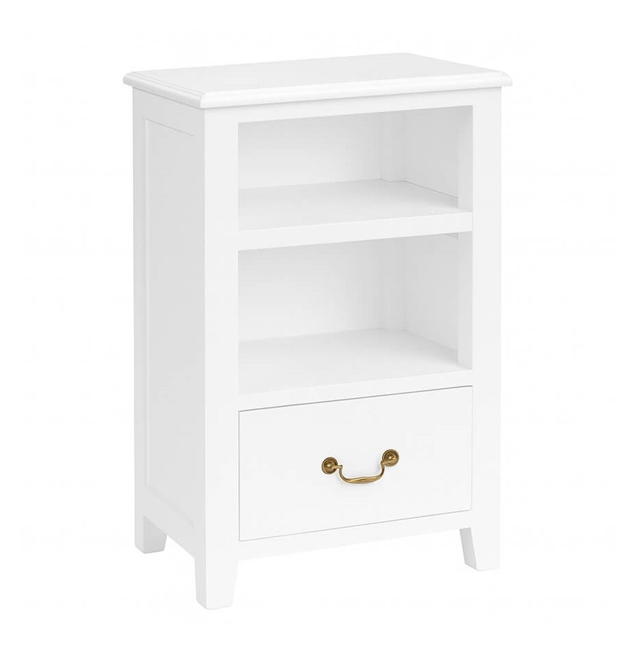 Estila Luxusný klasický obdĺžnikový príručný stolík Donelly z mahagónového dreva s bielym lakovaním s dvomi policami a zásuvkou 80 cm