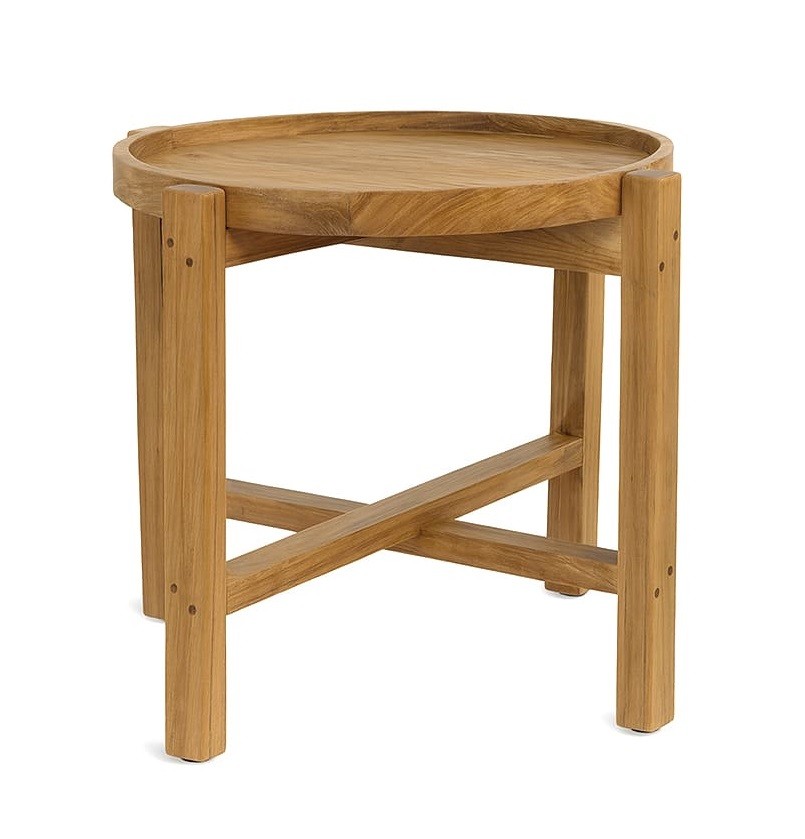 Estila Masívny vidiecky príručný stolík Madero v svetlej hnedej farbe s okrúhlou doskou s vyvýšeným okrajom 56 cm