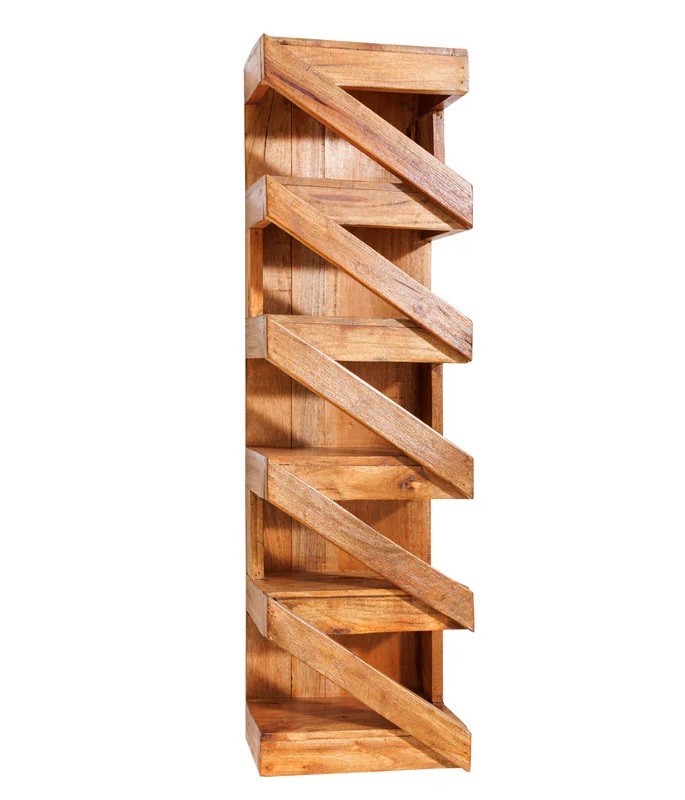 Estila Masívna rustikálna vinotéka Makassar z teakového dreva s piatimi policami 80 cm