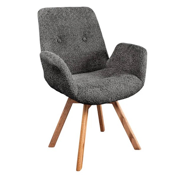 Estila Dizajnová moderná otočná jedálenská stolička Gothenborg so sivým buklé čalúnením a hnedými dubovými nohami 61 cm