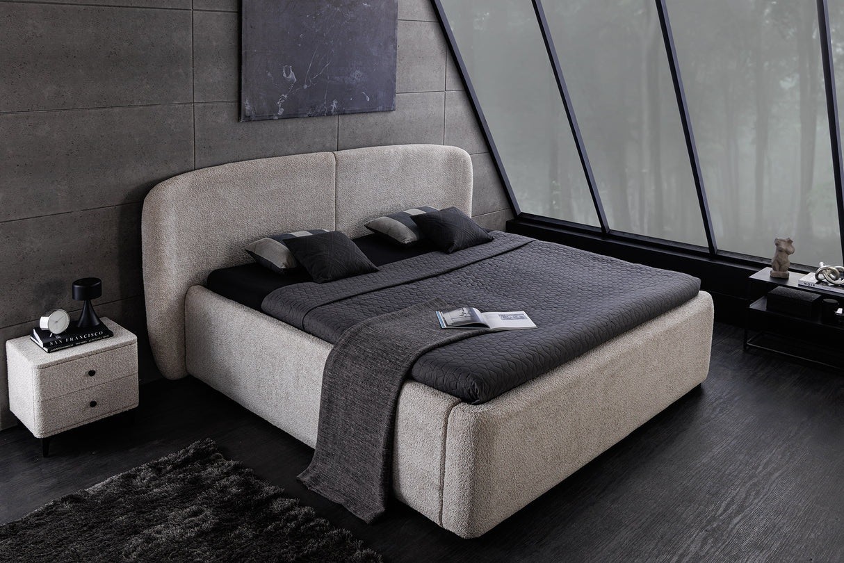Estila Dizajnová art deco sivá manželská posteľ Lanc s poťahom z buklé s úložným priestorom a výklopným roštom 210 cm