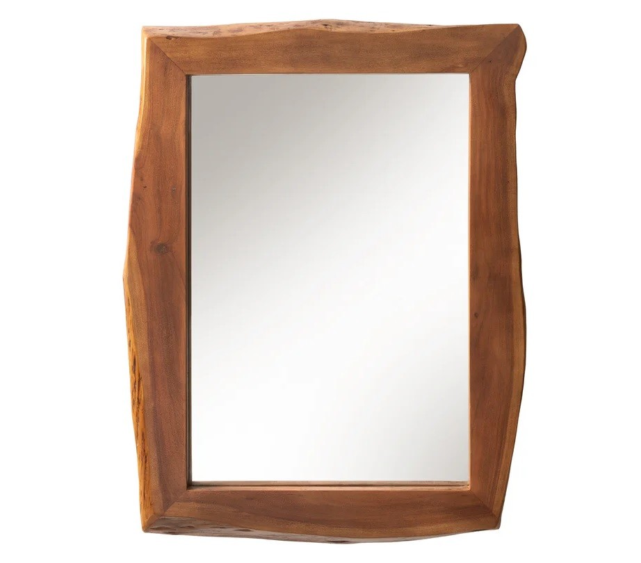 Estila Moderné masívne obdĺžnikové závesné zrkadlo Mammut s hnedým akáciovým rámom s nepravidelným organickým okrajom 100 cm