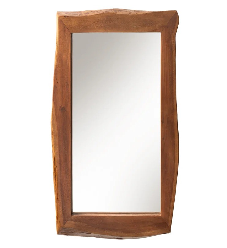 Estila Vidiecke masívne nástenné obdĺžnikové zrkadlo Mammut s rámom z akáciového dreva v hnedej farbe s asymetrickým okrajom 160 cm