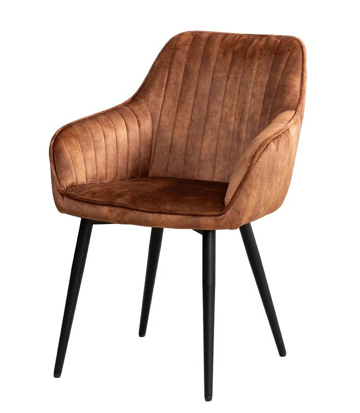 Estila Moderná industriálna jedálenská stolička Vittel s hnedým zamatovým prešívaným poťahom a čiernou kovovou podstavou 60 cm