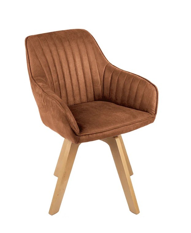 Estila Moderná dizajnová otočná jedálenská stolička Caballet s opierkami na ruky s hnedým zamatovým poťahom a bukovými nohami 62 cm