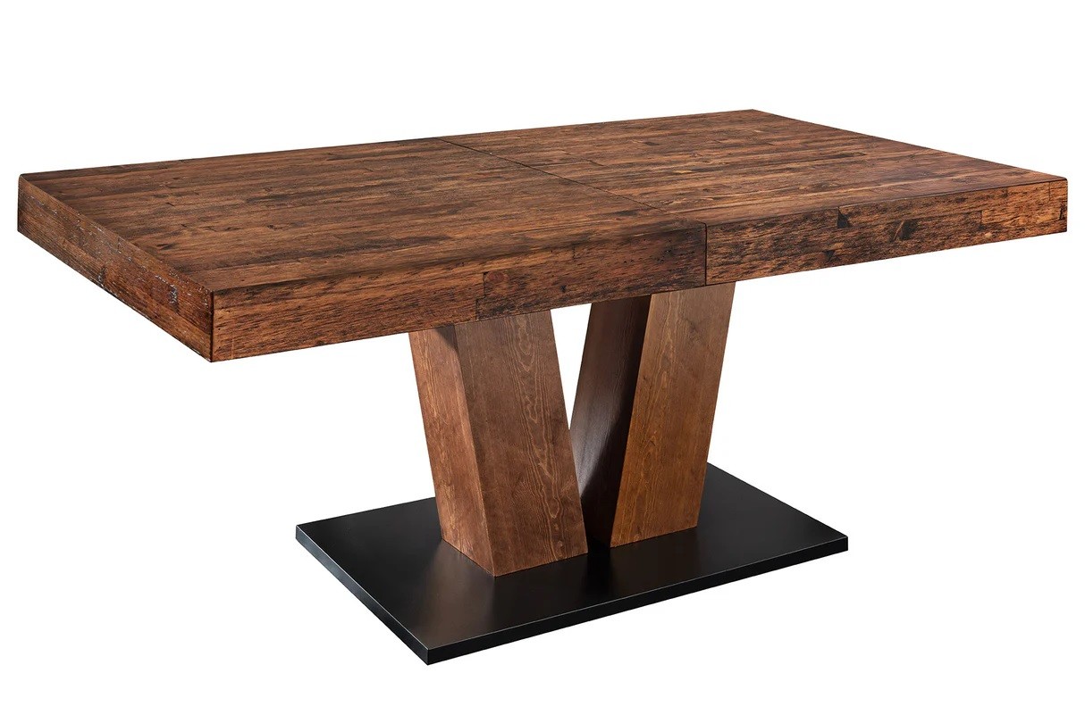 Estila Moderný vidiecky rozkladací hnedý jedálenský stôl Sawyer s obdĺžnikovou doskou a dvomi nohami s čiernou podstavou 160-200 cm