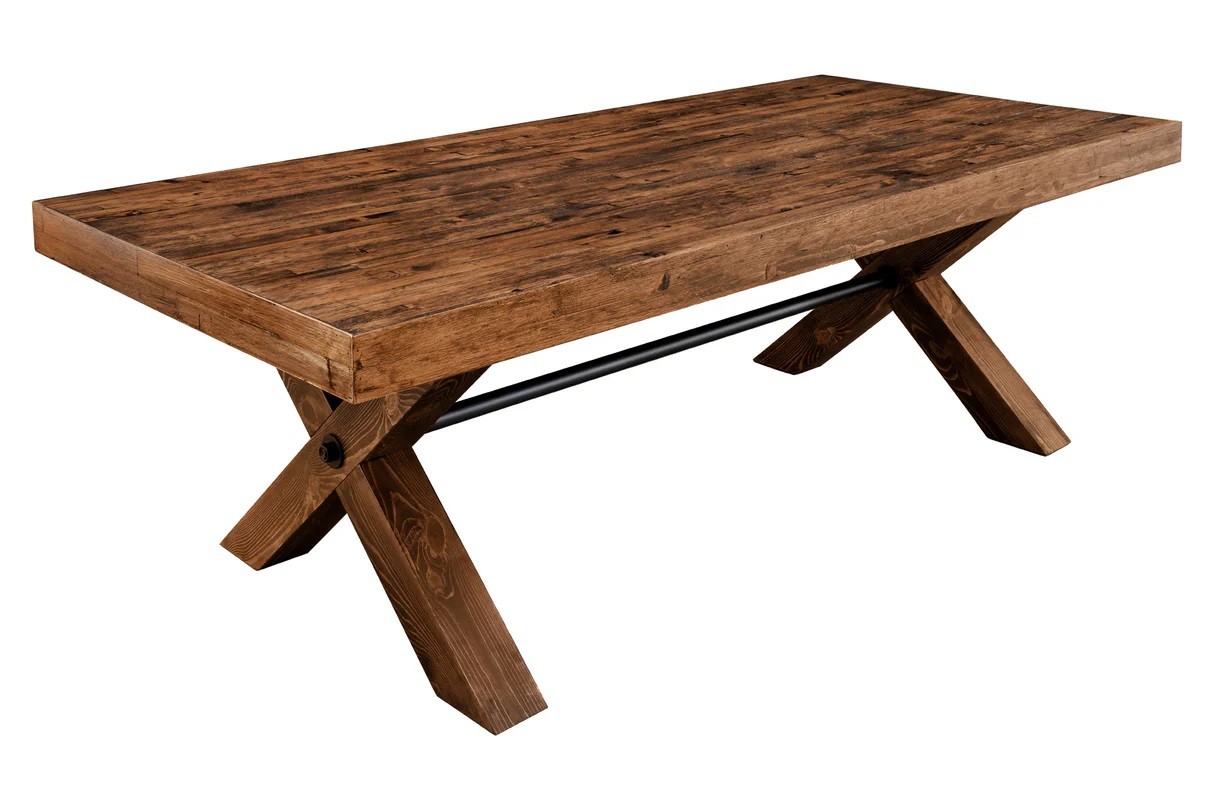 Estila Vidiecky vintage obdĺžnikový jedálenský stôl Sawyer s prekríženými nohami v rustikálnom tmavom hnedom prevedení 210 cm