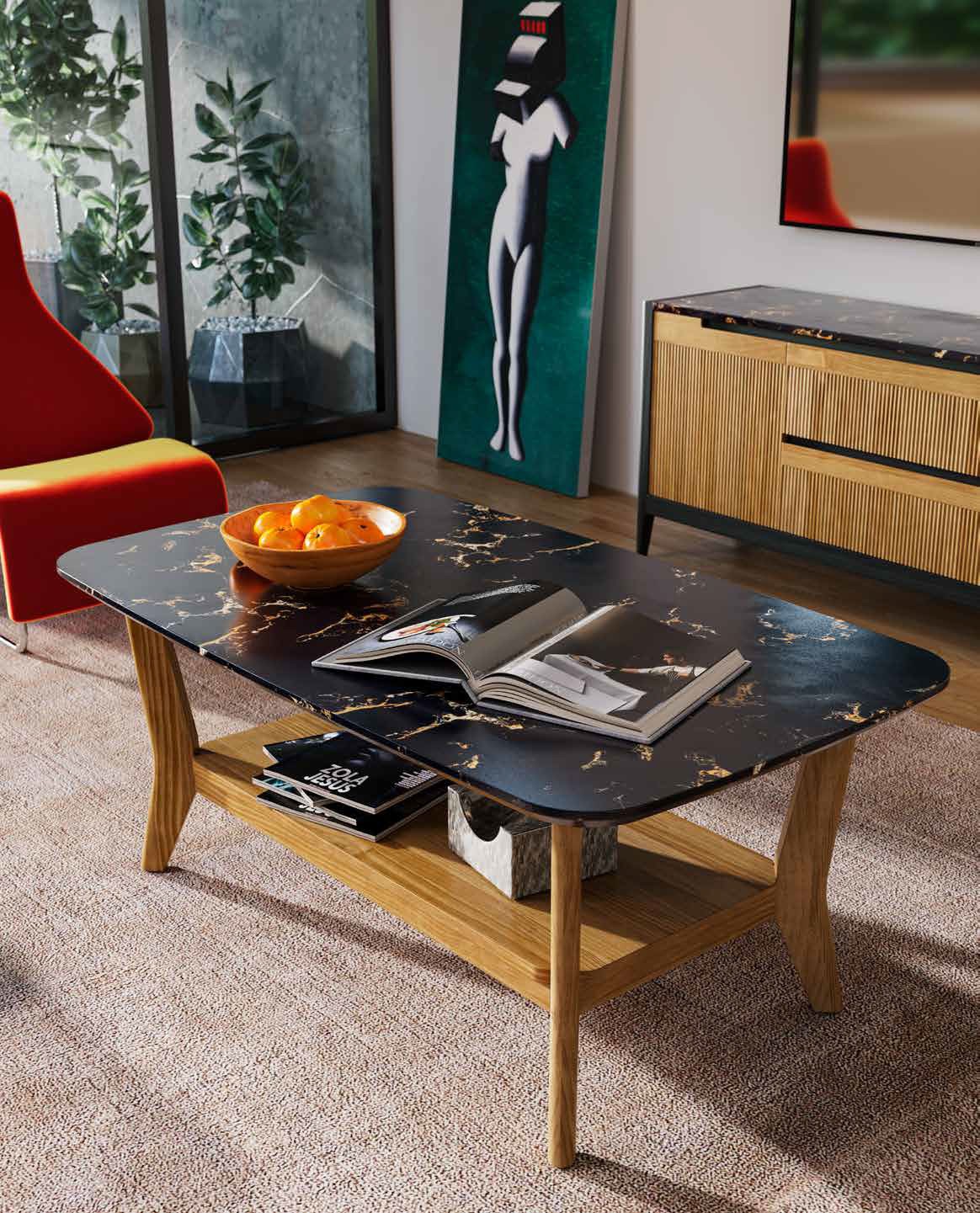 Estila Luxusný moderný konferenčný stolík Tallin s mramorovou doskou 120 cm