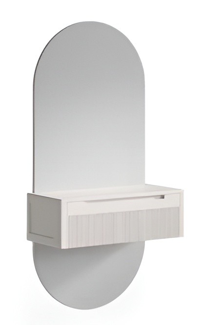 Estila Luxusné moderné nástenné oválne zrkadlo Tallin z masívneho dreva s bielou zásuvkou a mramorovou doskou 165 cm