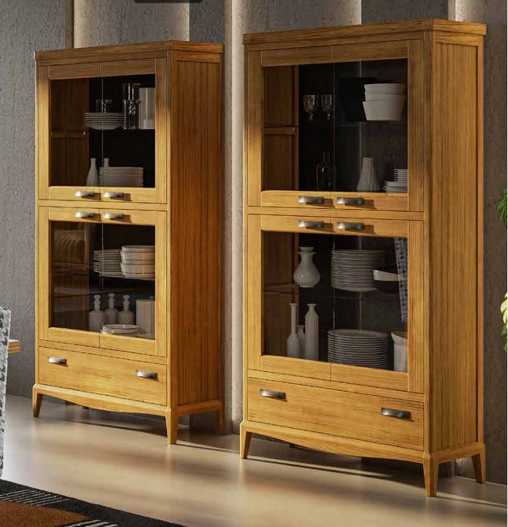 Estila Luxusná vidiecka štvordverová vitrína Quebec so sklenenými dvierkami a zásuvkou 199 cm