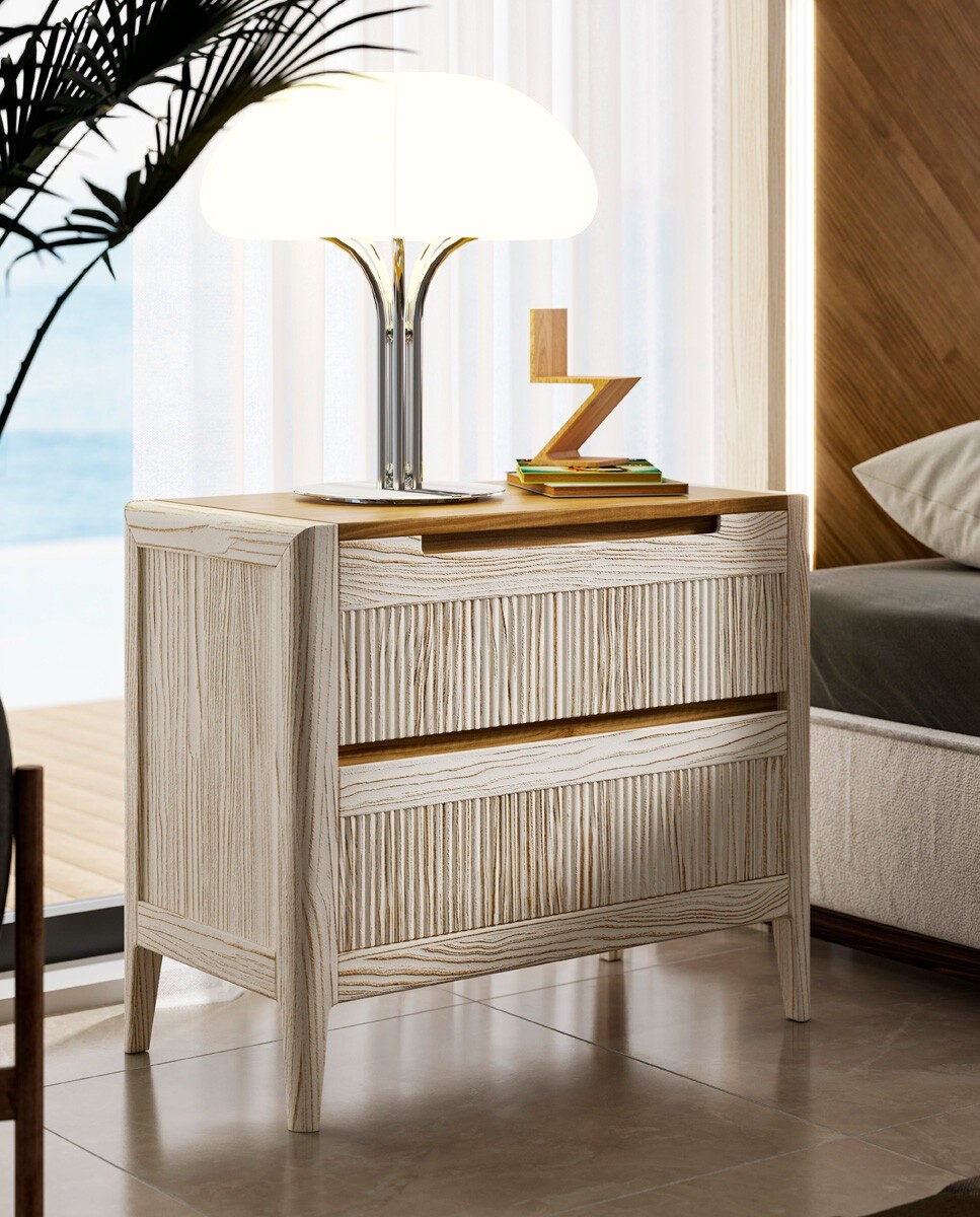 Estila Luxusný art deco obdĺžnikový nočný stolík Tallin s dvomi zásuvkami s vrúbkovaným povrchom 70 cm