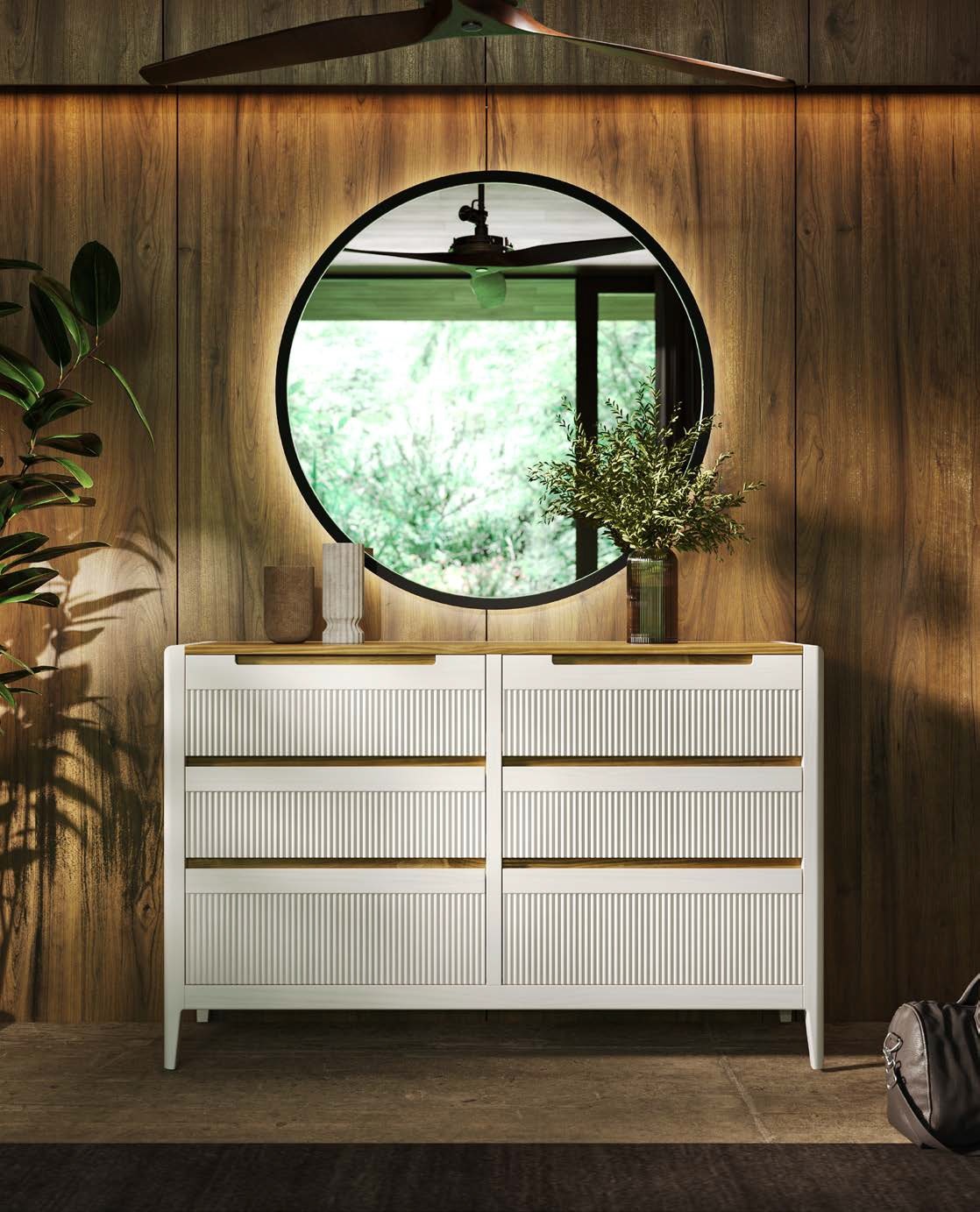 Estila Luxusná moderná obdĺžniková komoda Tallin so šiestimi zásuvkami s vertikálnym vrúbkovaním 134 cm