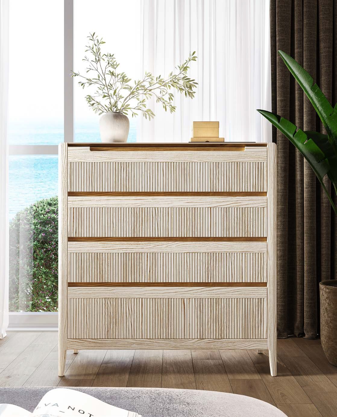 Estila Luxusná art deco obdĺžniková komoda Tallin so štyrmi zásuvkami s vrúbkovaným povrchom 107 cm