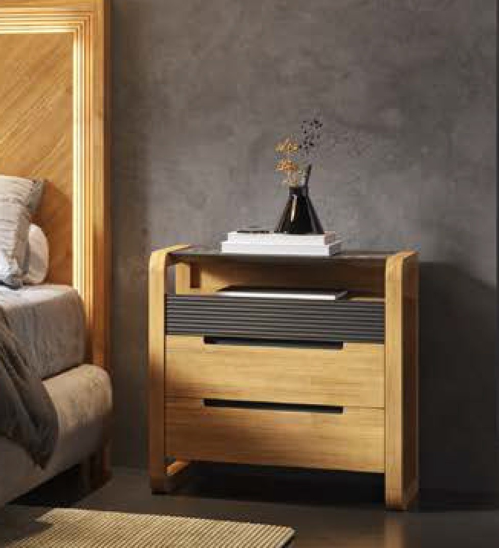 Estila Luxusný art deco nočný stolík Berna s mramorovou doskou a dvomi zásuvkami s vrúbkovaným panelom 65 cm