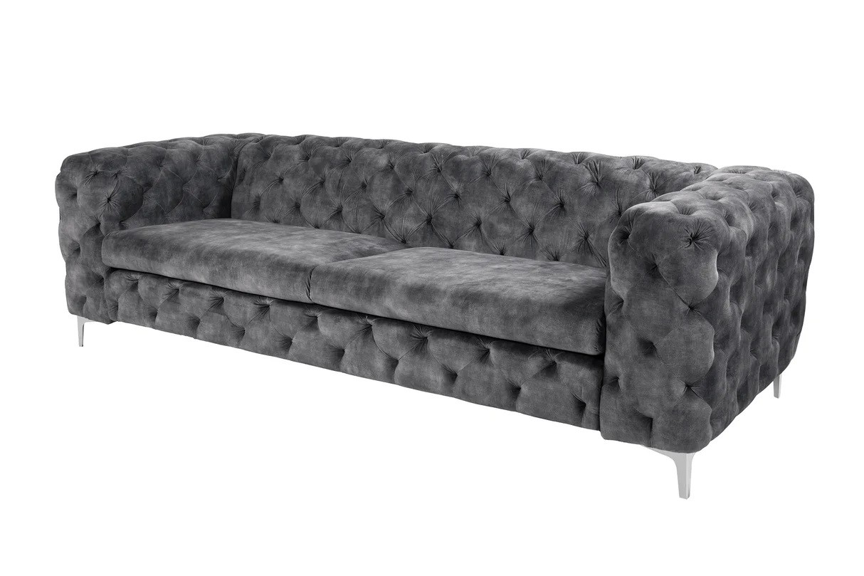 Estila Luxusná chesterfield trojmiestna sedačka Modern Barock v tmavosivej farbe so zamatovým poťahom 240 cm