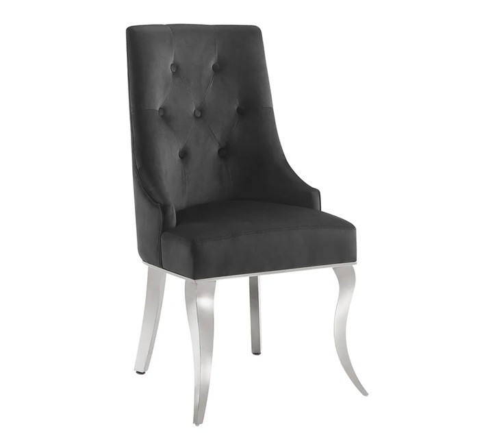 Estila Dizajnová glamour jedálenská stolička Modern Barock s chrómovými nohami a čiernym zamatovým poťahom s klopadlom 100 cm