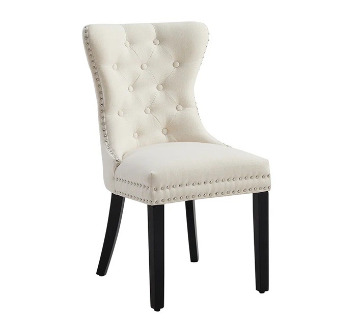 Estila Zámocká jedálenská stolička Torino v bielej farbe s chesterfield prešívaním a striebornými nitmi s čiernymi nožičkami 93 cm
