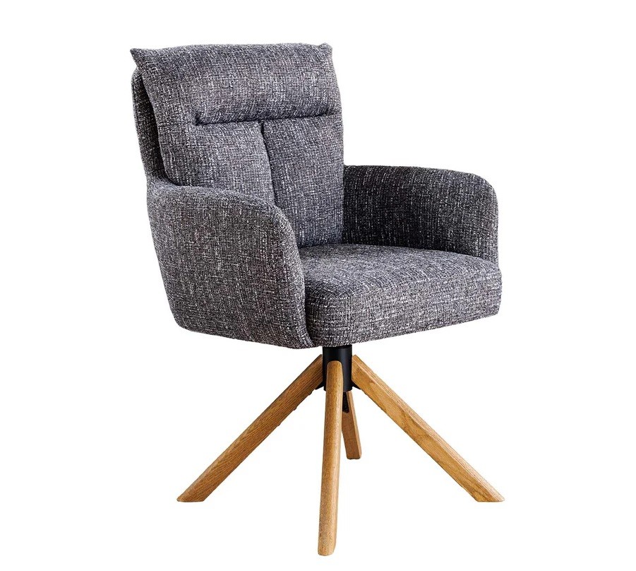 Estila Moderná otočná sivá jedálenská stolička Dover so ženilkovým poťahom a hnedými dubovými nožičkami 92 cm