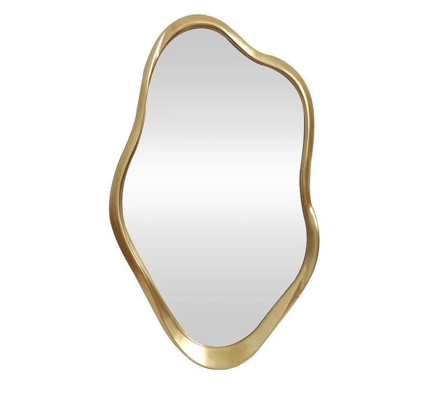 Estila Glamour zlaté závesné zrkadlo Elara v nepravidelnom organickom tvare s plastickým rámom 100 cm