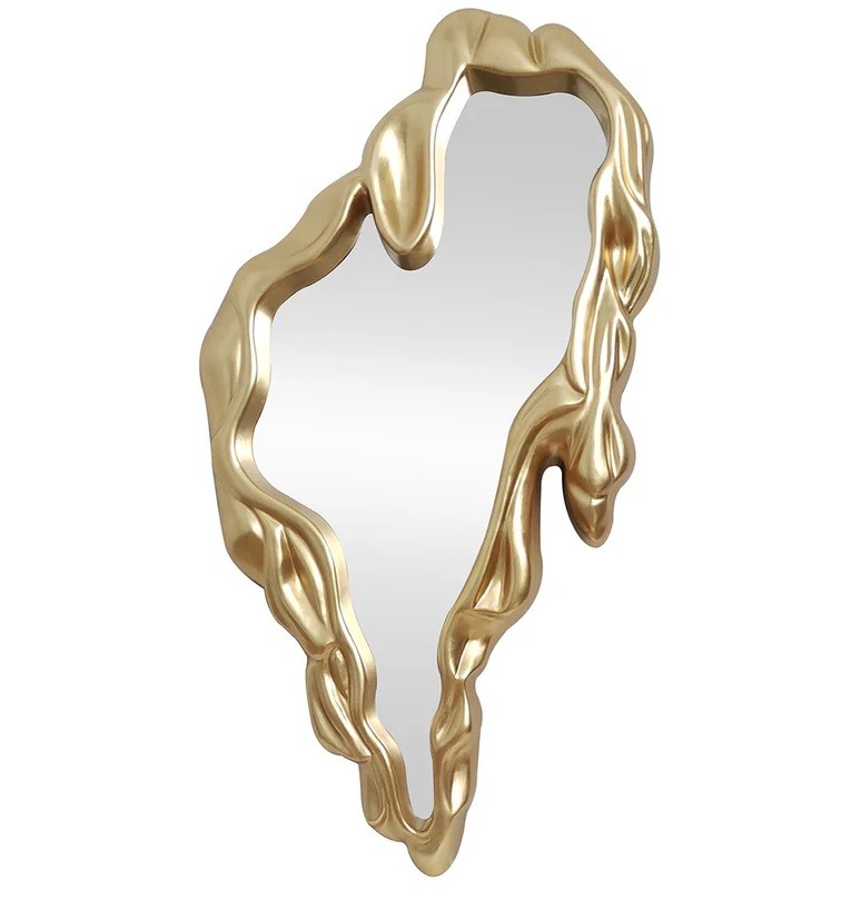 Estila Glamour zlaté asymetrické nástenné zrkadlo Rubia s trojrozmerným lesklým rámom v roztopenom dizajne 150 cm