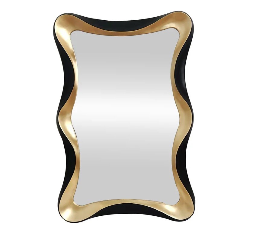 Estila Štýlové glamour obdĺžnikové nástenné zrkadlo Yraj so zvlneným čierno zlatým rámom 120 cm