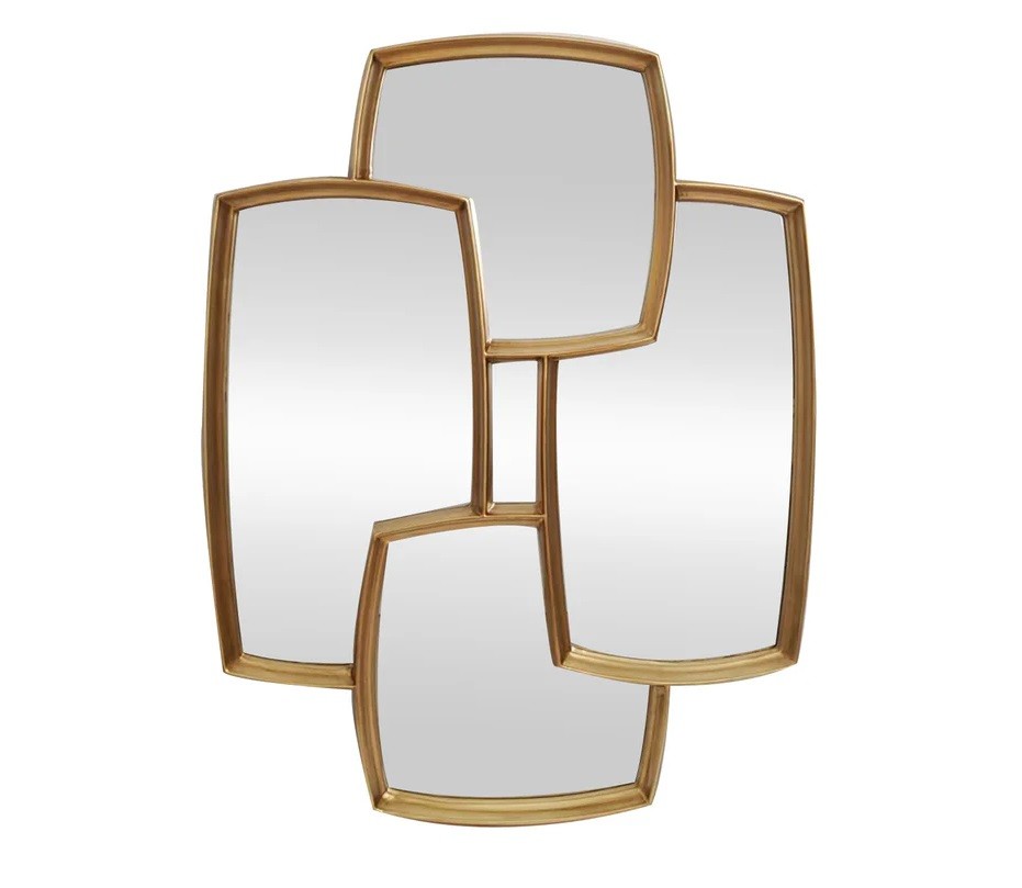Estila Glamour závesné zrkadlo Mijak so štyroch obdĺžnikových plôch s tenkým plastickým zlatým rámom 90 cm