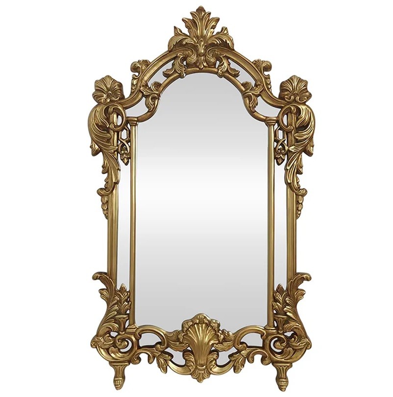 Estila Glamour barokové obdĺžnikové závesné zrkadlo Garin s klenutým oblúkom a zlatým dekoratívnym rámom 150 cm