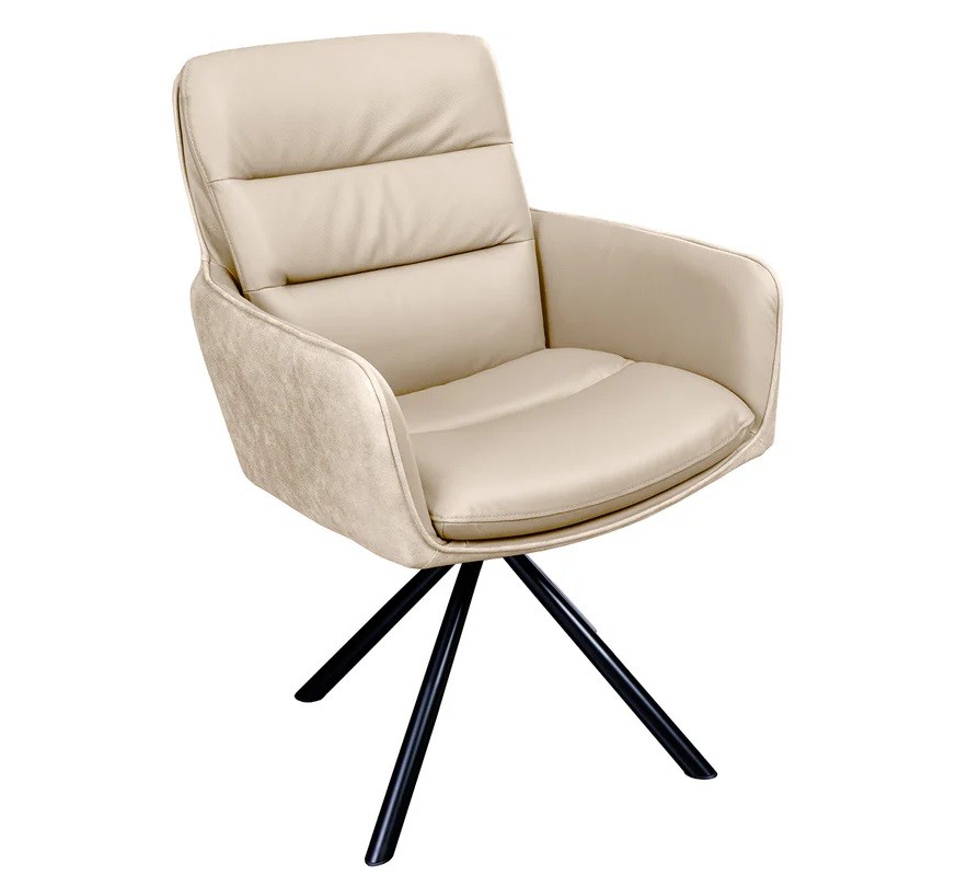 Estila Dizajnová kožená otočná béžová jedálenská stolička Dover s čiernymi kovovými nožičkami 88 cm