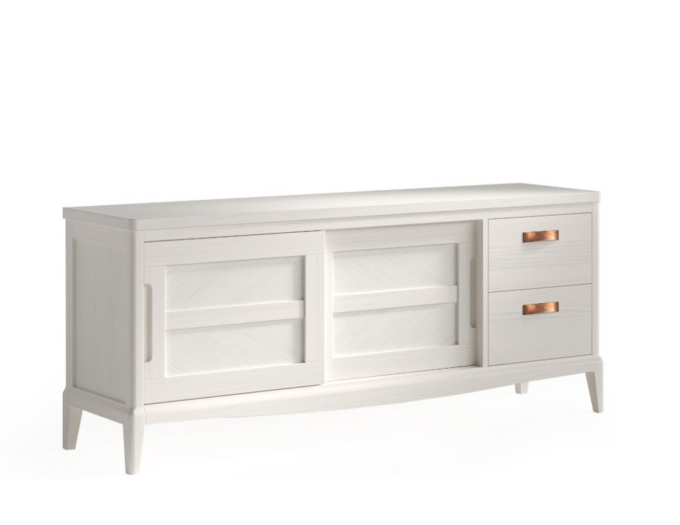 Estila Luxusný vidiecky obdĺžnikový televízny stolík Quebec s dvomi posuvnými dvierkami a dvomi zásuvkami 164 cm