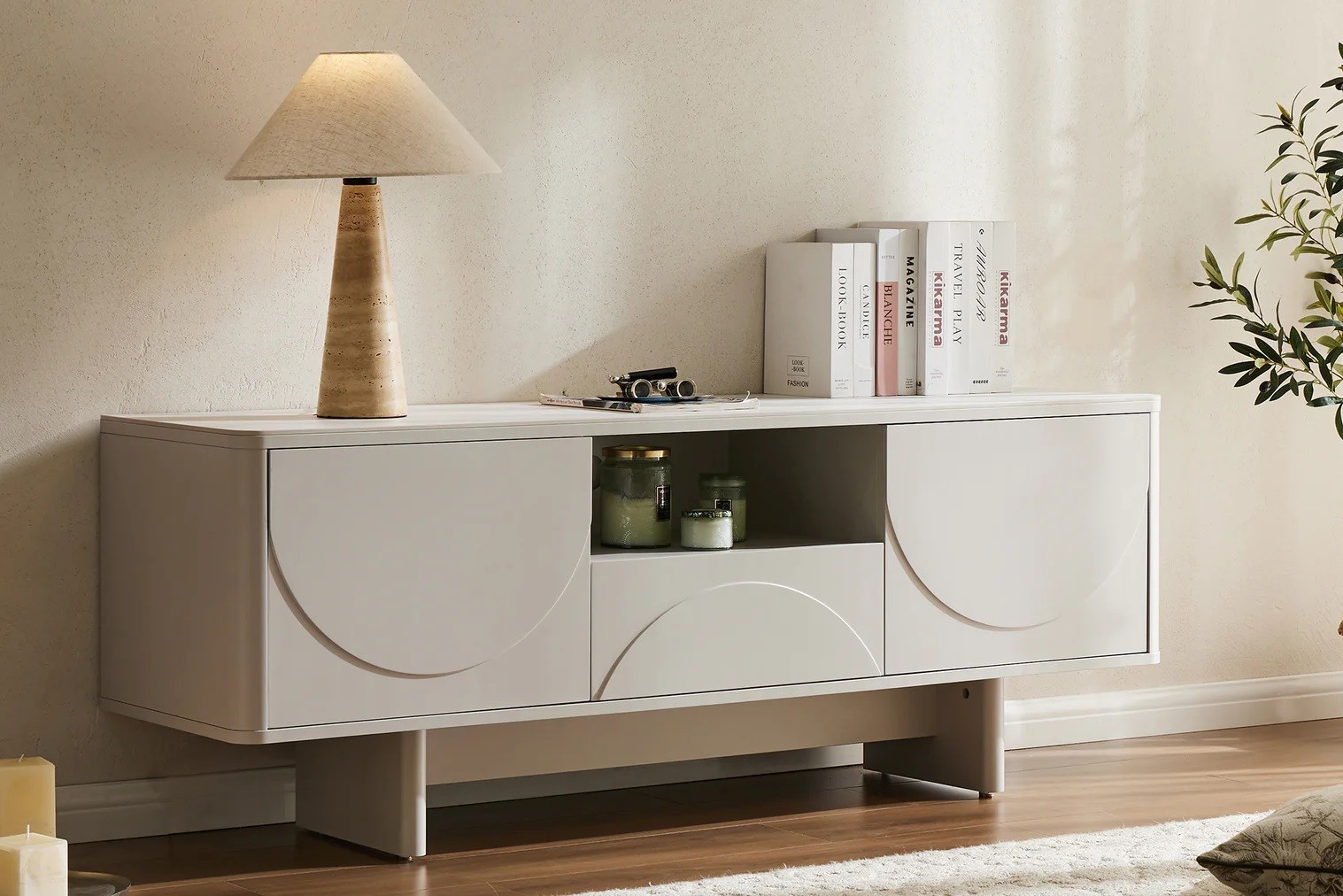 Estila Dizajnový art deco dvojdverový TV stolík Savonia s policou a zásuvkou v bielej farbe s mramorovou doskou 150 cm