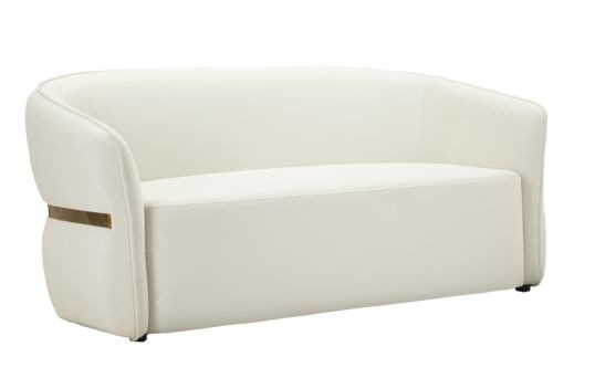 Estila Luxusná art deco dvojmiestna kožená sedačka Juteg v bielej farbe so zlatým kovovým detailom 160 cm