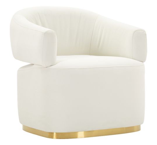 Estila Art deco čalúnené biele kreslo Juteg s eko koženým poťahom so zlatou kovovou podstavou 84 cm