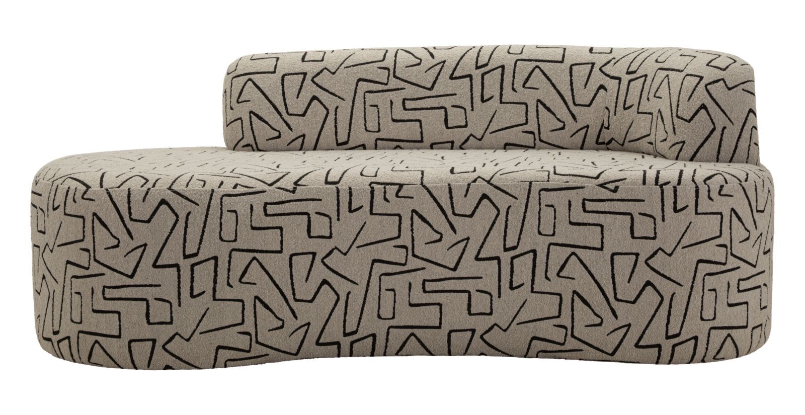 Estila Moderná čalúnená trojmiestna atypická sedačka Trezja v béžovo hnedej farbe s čiernym geometrickým vzorovaním bez opierok 176 cm