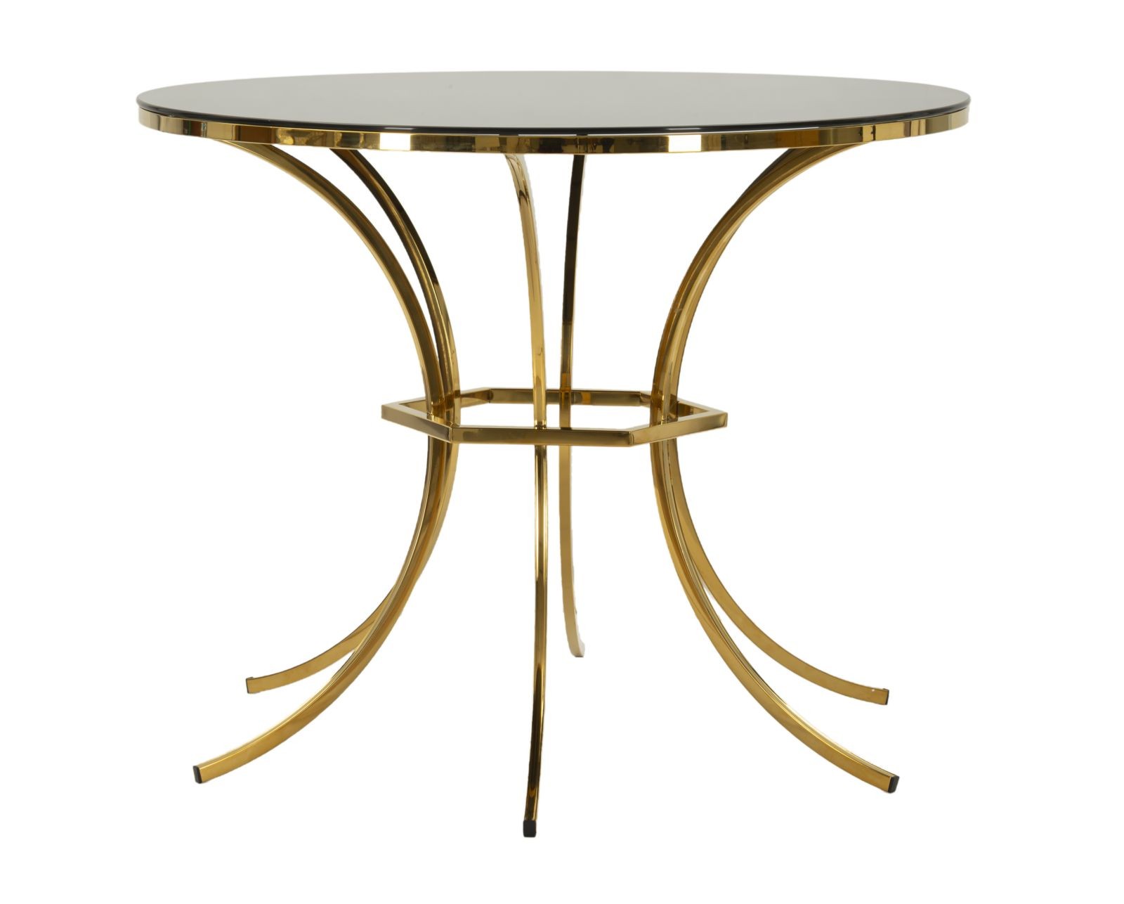 Estila Dizajnový glamour okrúhly jedálenský stôl Hailey s čiernou sklenenou doskou a zlatou kovovou podstavou 100 cm