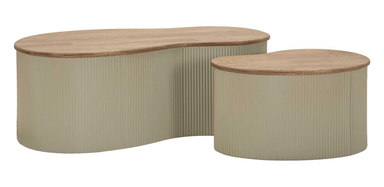 Estila Moderný asymetrický set dvoch konferenčných stolíkov Hirea s béžovou vrúbkovanou podstavou a hnedou doskou 87 cm