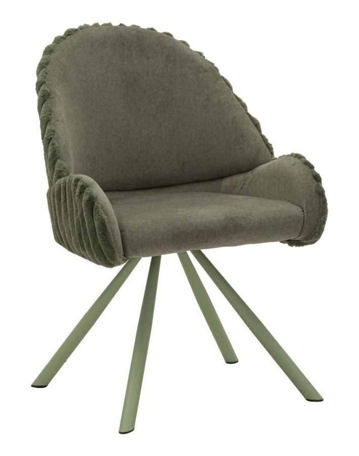 Estila Moderná zelená čalúnená jedálenská stolička Falir s plyšovým poťahom s vrúbkovaným prešívaním a kovovými nožičkami 85 cm