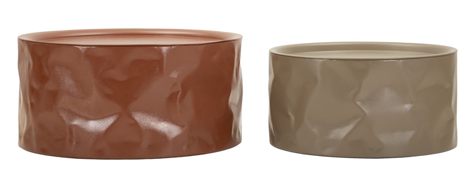 Estila Dizajnová moderná sada okrúhlych konferenčných stolíkov Contempore z kovu v hnedej a béžovej farbe s asymetrickým reliéfom 62 cm