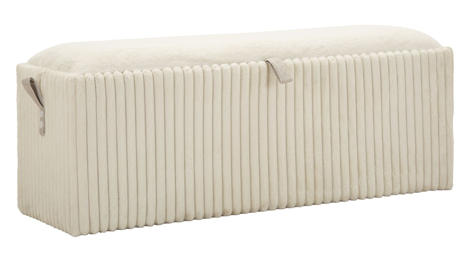 Estila Dizajnová škandinávska lavica Minna s úložný priestorom a prešívaným plyšovým poťahom v bielej farbe 113 cm