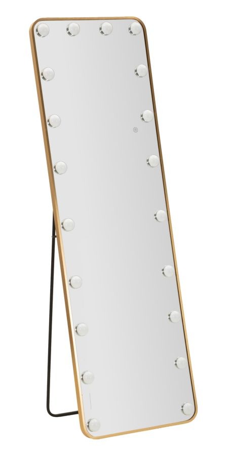 Estila Dizajnové glamour stojace zrkadlo Hilly s LED osvetlením a zlatým obdĺžnikovým rámom z kovu 160 cm