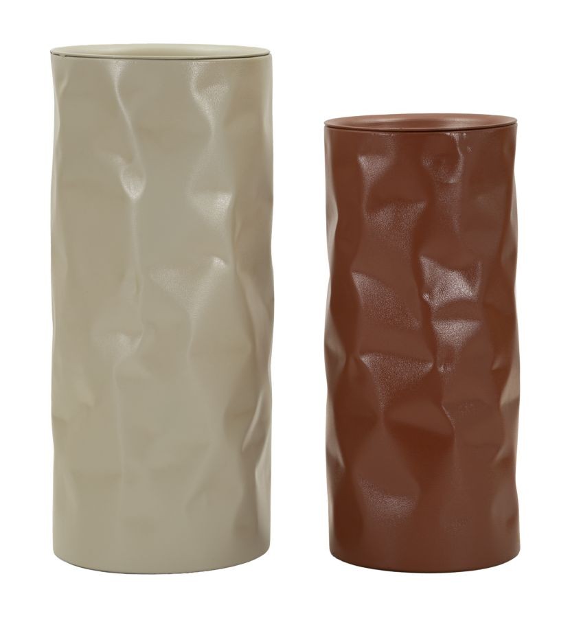 Estila Moderná sada okrúhlych príručných stolíkov Contempore z kovu s krčeným dizajnom v béžovej a hnedej farbe 70 cm