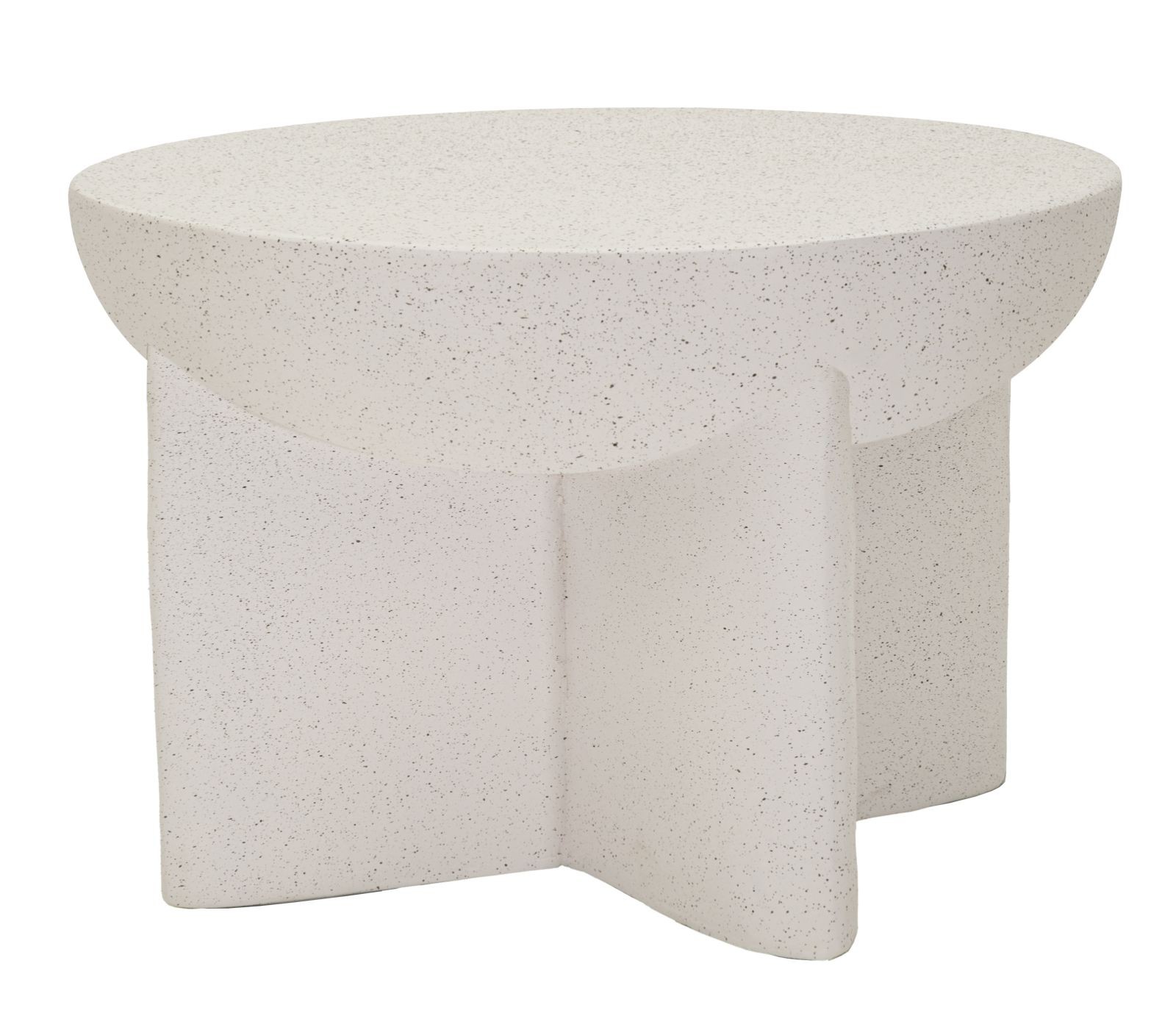 Estila Dizajnový okrúhly konferenčný stolík Carlos so skulturálnou štvorramennou podstavou v sivej farbe s kameninovým dizajnom 64 cm