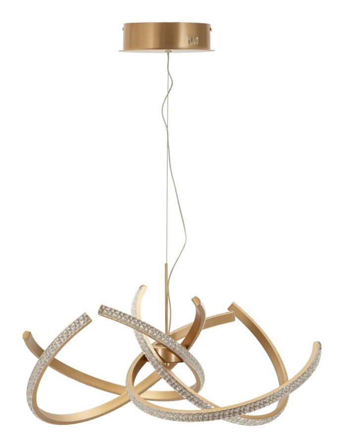 Estila Moderný glamour LED luster Elestra so zlatou kovovou konštrukciou s dizajnom prepletených poloblúkov 120 cm