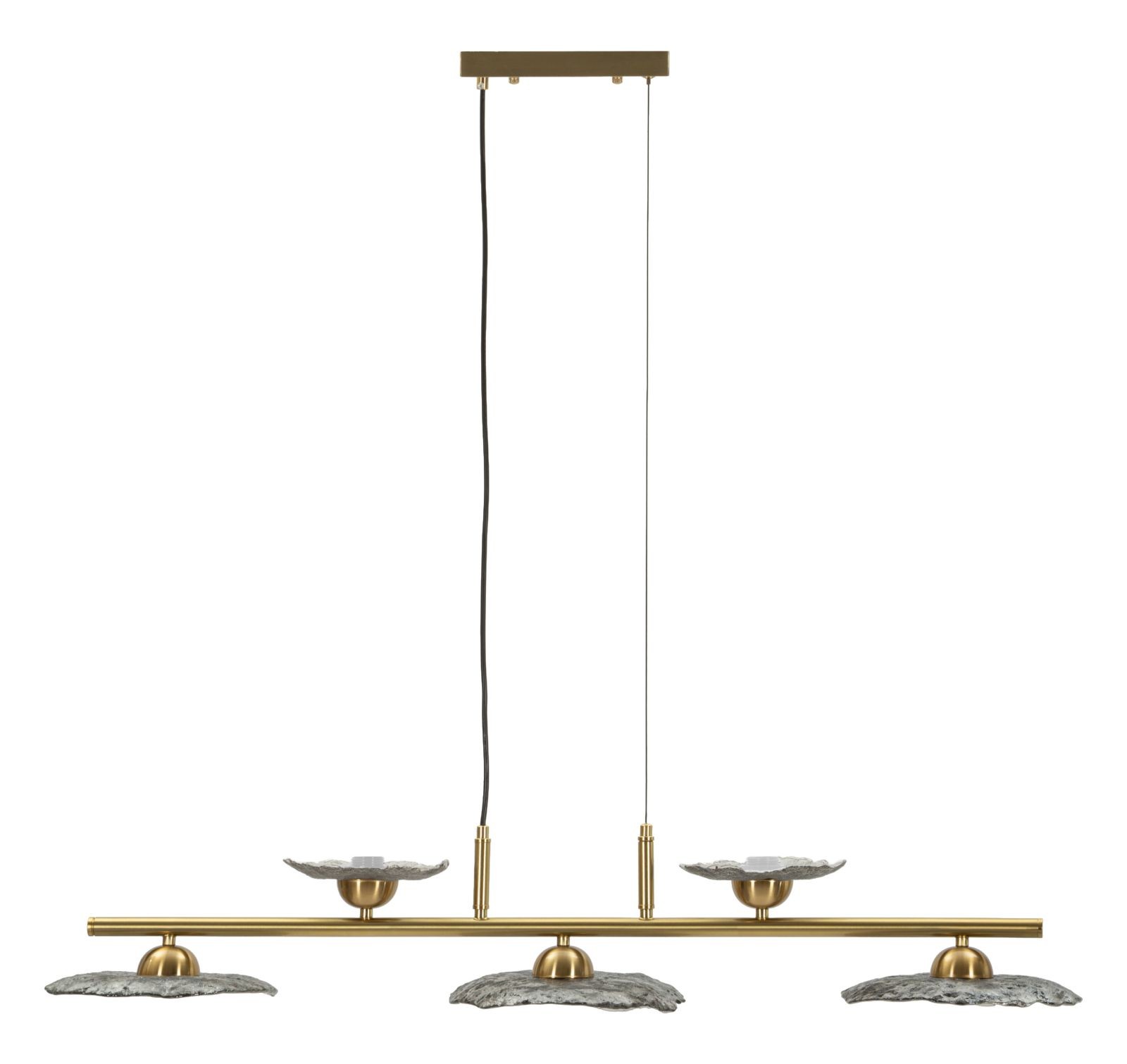 Estila Dizajnový glamour luster Padma so zlatou kovovou konštrukciou a piatimi kvetmi so sivého skla 100 cm