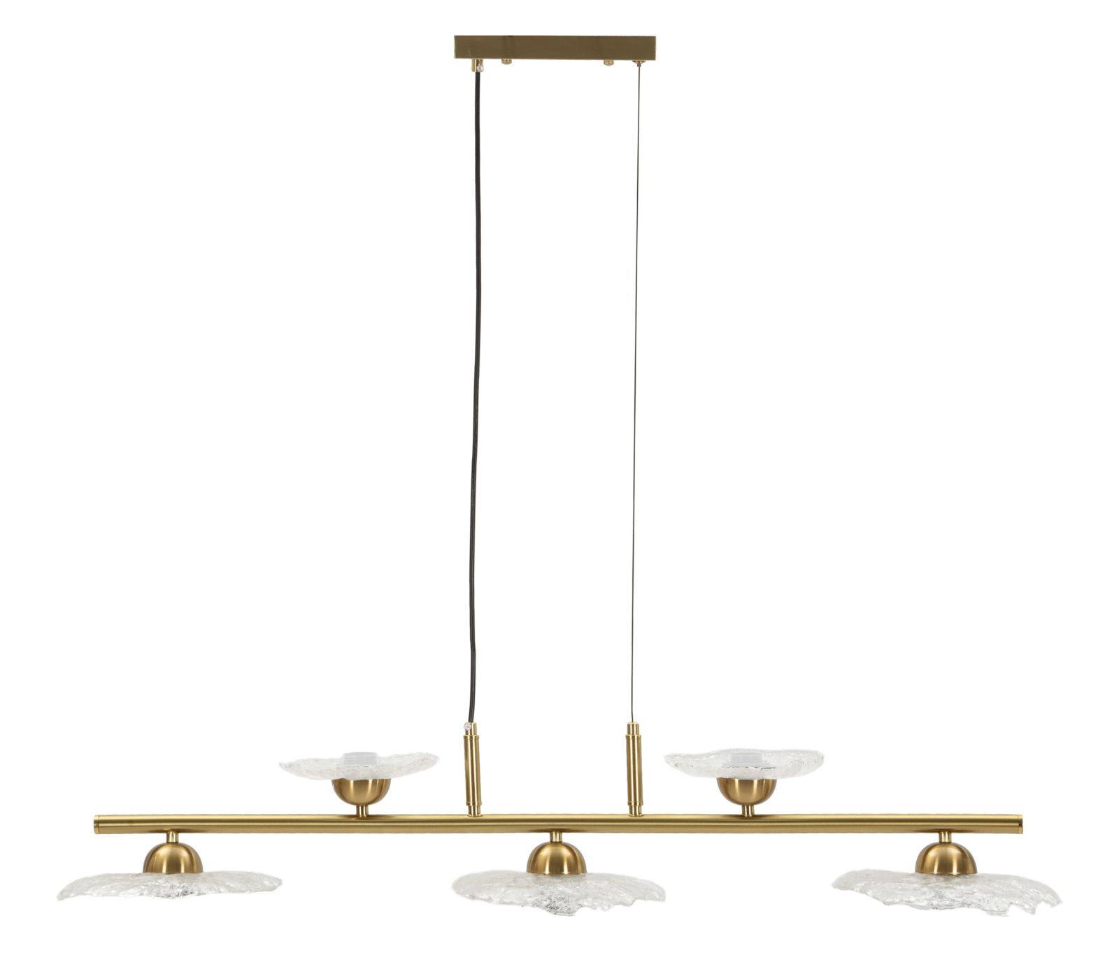 Estila Dizajnový glamour zlatý luster Padma na päť žiaroviek s transparentnými sklenenými kvetmi a kovovou konštrukciou 100 cm